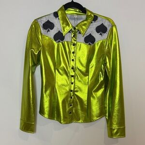 NWOT Metallic Green Spades Neon Spur Pearl Snap Rodeo Shirt